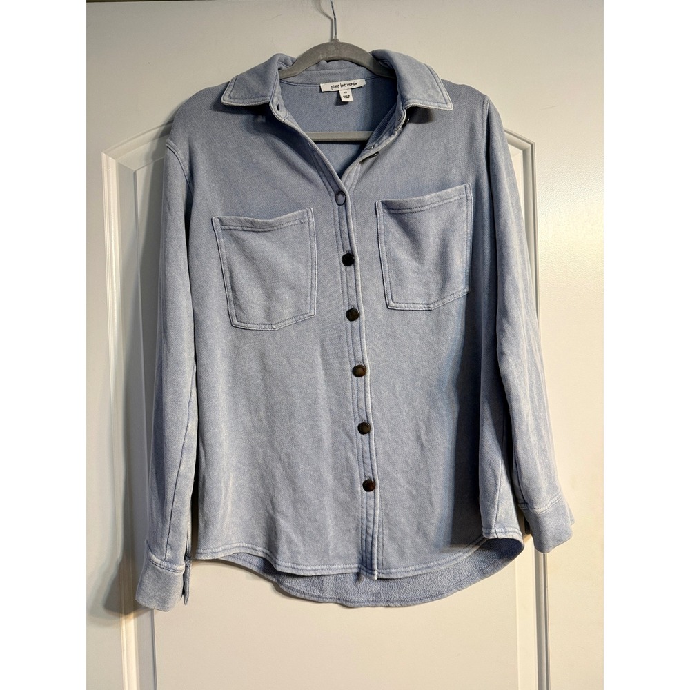 Peace Love World Shacket XS Blue French Terry Button Down Shirt Layering Comfy